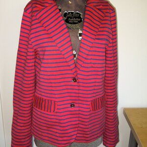 MARC BY MARC JACOBS Navy Blue & Red Striped Cotton Blazer Jacket MEDIUM